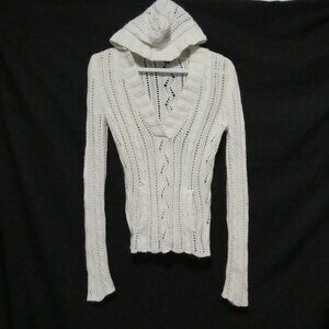 AMERICAN EAGLE OUTFITTERS | medium | Hooded White Knitted Lace Sweater W Pockets